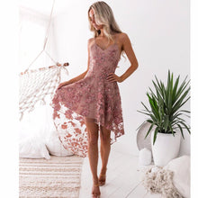 Load image into Gallery viewer, LACE EMBROIDERY V-NECK SPAGHETTI STRAPS MINI DRESS COCKTAIL DRESS