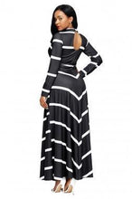Load image into Gallery viewer, Stripe V Neck Long Sleeve High Waist Maxi Long Dress