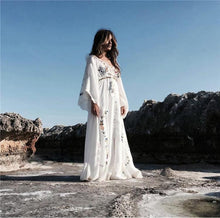 Load image into Gallery viewer, V-neck Color Embroidery Long Sleeve Bohemian Maxi Long Dress