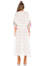 Load image into Gallery viewer, Bohemian embroidered ball pompoms drawstring tassel kimono-style dress