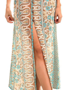 Attractive Bohemia 3/4 Sleeve Front Split Beach Dress Maxi Dress