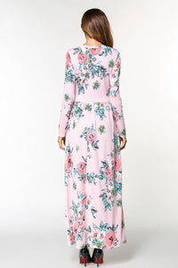 Elegant Floral Print Long Sleeve Round Neck Bohemia Maxi Dress