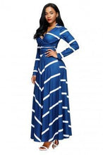 Load image into Gallery viewer, Stripe V Neck Long Sleeve High Waist Maxi Long Dress