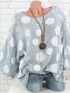 Summer Polka Dot Round-Neck Batwing Sleeve Top