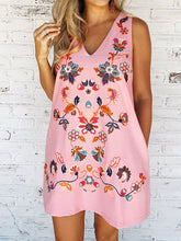 Load image into Gallery viewer, Floral Print  Women Fashion V-neck Sleeveless Casual Loose Summer  Loose A-line Party Dress