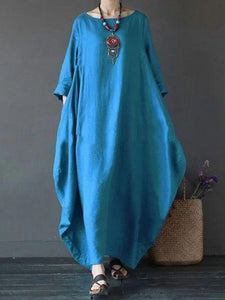 Loose T-neck Middle Sleeve Long Dress for European and American Ladies