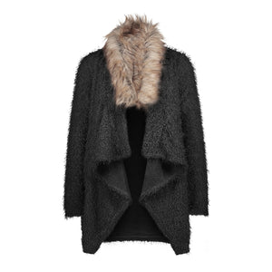 Open Front Faux Fur Collar Cardigan Coat