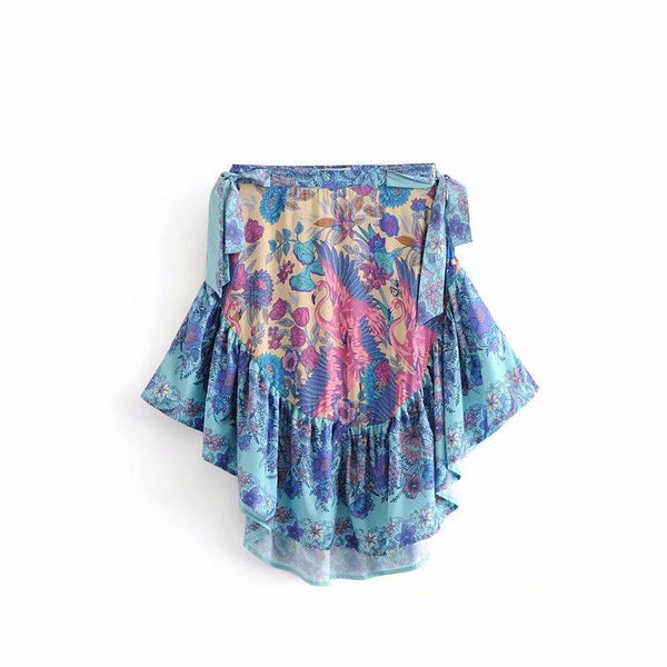 Vintage Floral Loose Irregular High Waist Beach Mini Dress