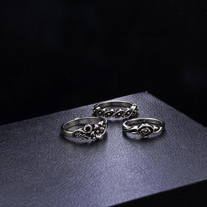 Heart-Shaped Flower Large Gemstone Crown Vintage Carved 16-Piece Set Ring