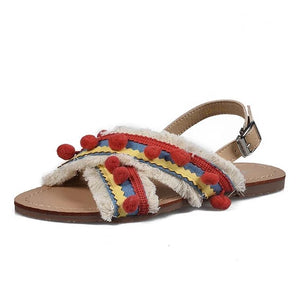 Summer Boho National Style Wave Colorful Pom Sandals