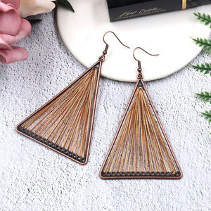 Geometric Triangle Fabric Gold Thread Tassel Earrings