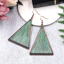 Load image into Gallery viewer, Geometric Triangle Fabric Gold Thread Tassel Earrings