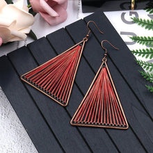 Load image into Gallery viewer, Geometric Triangle Fabric Gold Thread Tassel Earrings