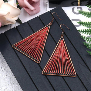 Geometric Triangle Fabric Gold Thread Tassel Earrings