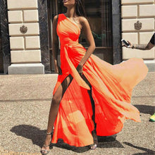 Load image into Gallery viewer, SEXY CHIFFON ONE SHOULDER SOLID COLOR MAXI DRESS