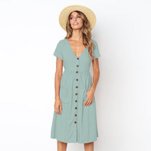 Load image into Gallery viewer, Summer Solid Color Short Sleeve Button Midi Dress