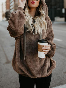 Winter Fleece Long-sleeved Solid Color Hoodie Tops