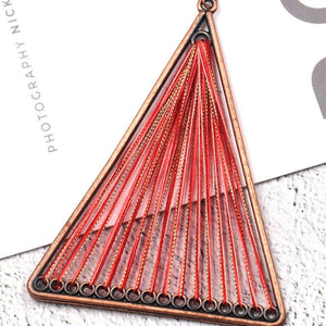 Geometric Triangle Fabric Gold Thread Tassel Earrings