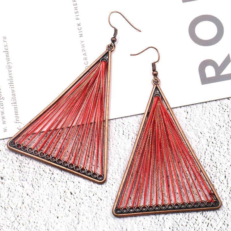 Geometric Triangle Fabric Gold Thread Tassel Earrings