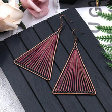 Load image into Gallery viewer, Geometric Triangle Fabric Gold Thread Tassel Earrings