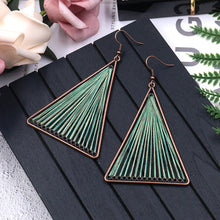 Load image into Gallery viewer, Geometric Triangle Fabric Gold Thread Tassel Earrings