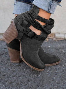 Fashion Buckle Mid-heel Ankle Chelsea Boots Shoes
