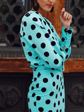 Load image into Gallery viewer, Sexy Deep V-neck Long Sleeve Polka Midi Dress