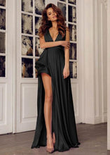 Load image into Gallery viewer, Black V Neck Sleeveless Evening Maxi Dress