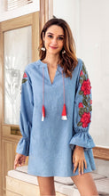 Load image into Gallery viewer, EMBROIDERED V NECK LOOSE MINI DRESS