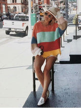 Load image into Gallery viewer, Fashion V-neck Backless Knitting Striped Rainbow Colored Sweater Tops