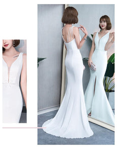 Noble Elegant Fishtail Sexy Fashion Lady White Evening Dress