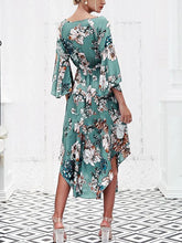 Load image into Gallery viewer, V NECK LONG SLEEVES FLORAL MIDI DRESS