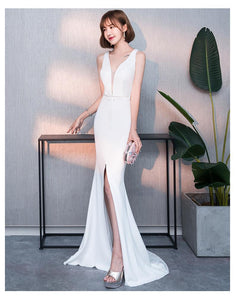 Noble Elegant Fishtail Sexy Fashion Lady White Evening Dress