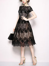 Load image into Gallery viewer, Black Lace Word Collar Party Evening Flat Shoulder Dress