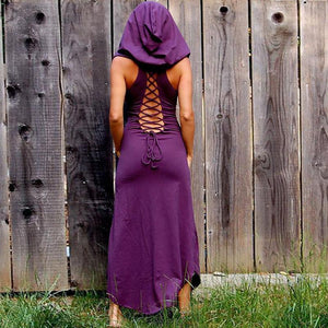 Halloween Hooded Sleeveless Round Neck Solid Color Retro Dress