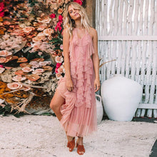 Load image into Gallery viewer, Boho Mesh Pink Ruffles 2 Pieces Sets Dress