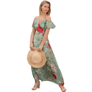 Casual Floral Chiffon Short Sleeve Slip Maxi Dress