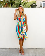 Load image into Gallery viewer, Sloping Shoulder Strapless Lace-Up Irregular Rainbow Striped Dress
