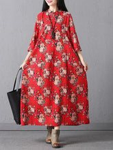 Load image into Gallery viewer, Casual Loose Floral Printed Stand Collar Women Dresses