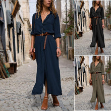 Load image into Gallery viewer, Solid Color V Neck Long Sleeve Loose Maxi Dress