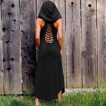 Load image into Gallery viewer, Halloween Hooded Sleeveless Round Neck Solid Color Retro Dress
