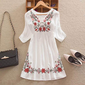 Bohemian Embroidery Floral Mini Dress