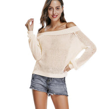 Load image into Gallery viewer, White Off Shoulder Puff Sleeve Autumn Knit Jumper Sweater