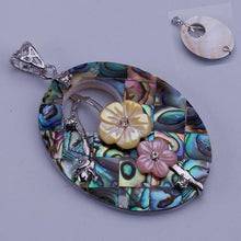 Load image into Gallery viewer, Oval Two Flowers Abalone Shell Necklace Pendant