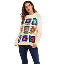 Load image into Gallery viewer, Boho Handmade Square Pattern Knit Stiching Sweater