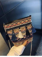 Load image into Gallery viewer, Bohemian National Style Weaving Tassel Bucket Bag Shoulder Bag Crossbody Bag