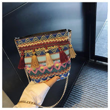 Load image into Gallery viewer, Bohemian National Style Weaving Tassel Bucket Bag Shoulder Bag Crossbody Bag