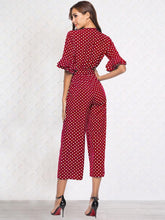 Load image into Gallery viewer, Mid-sleeve V-neck Dot Print Jumpsuit