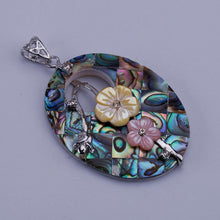 Load image into Gallery viewer, Oval Two Flowers Abalone Shell Necklace Pendant
