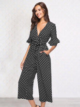 Load image into Gallery viewer, Mid-sleeve V-neck Dot Print Jumpsuit